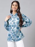 Janasya Women's Grey Satin Digital Floral Printed Casual Shirt Style Top