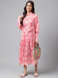 Janasya Women's Peach Satin Digital Floral Printed A-line Casual Dress - Distacart