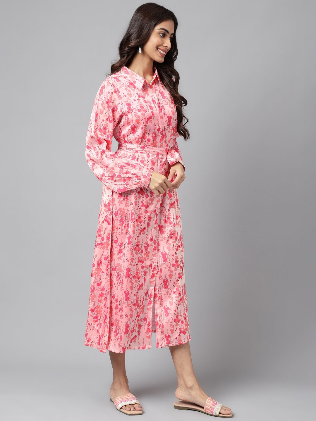 Janasya Women's Peach Satin Digital Floral Printed A-line Casual Dress - Distacart