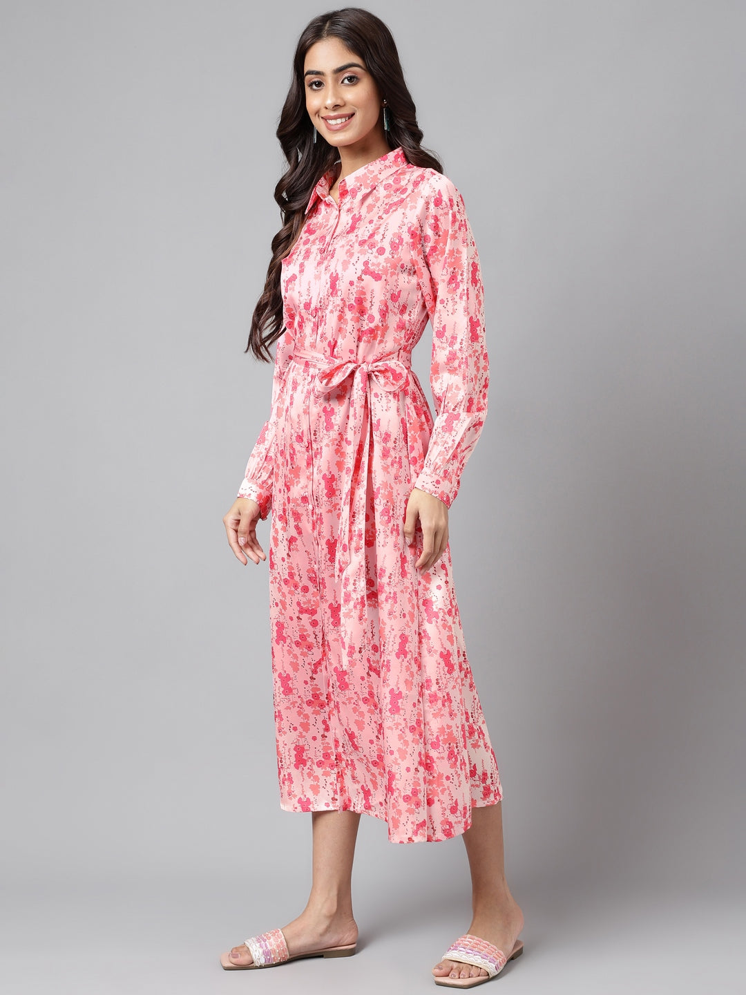 Janasya Women's Peach Satin Digital Floral Printed A-line Casual Dress - Distacart