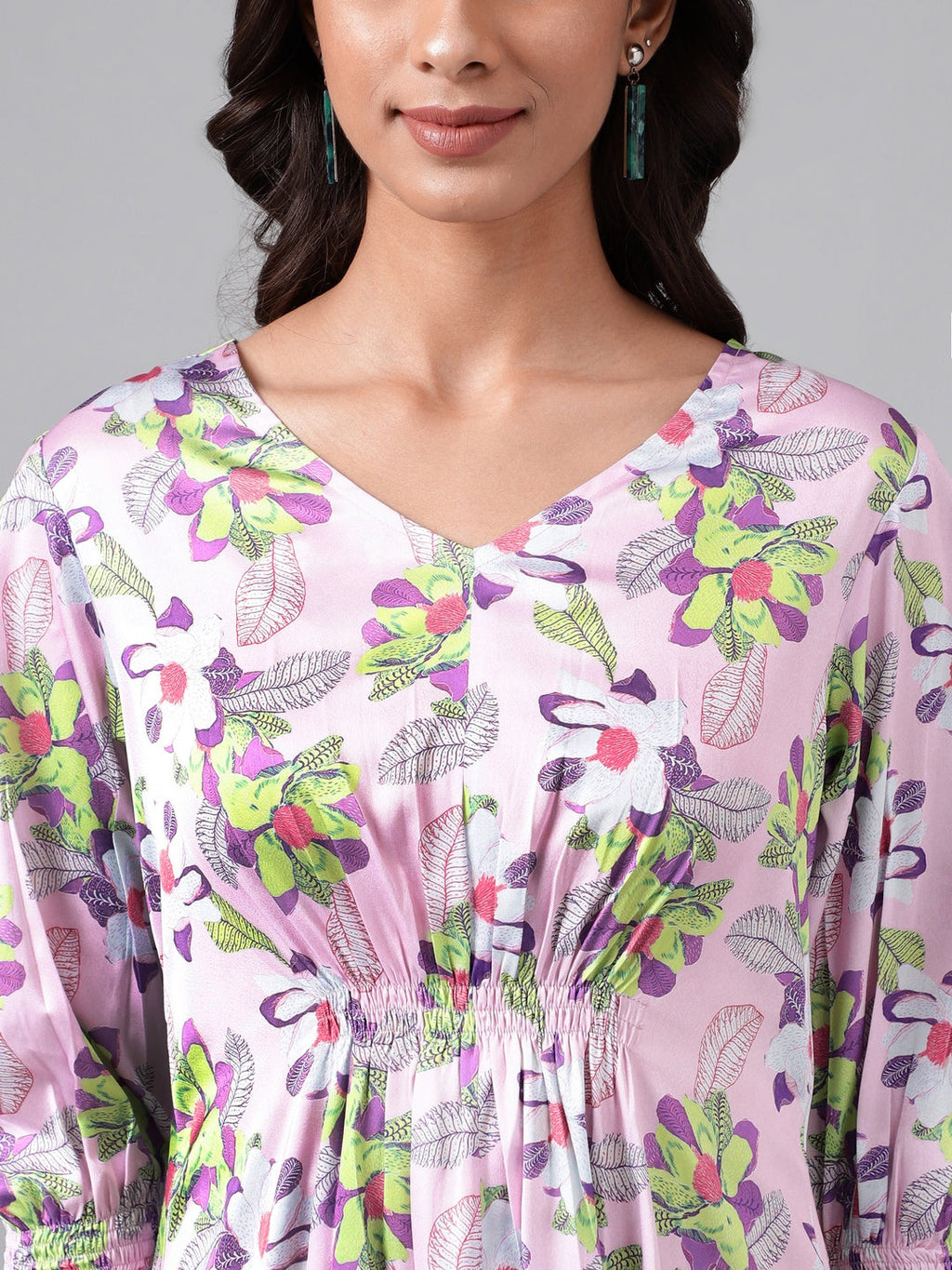 Janasya Women's Lavender Satin Digital Floral Printed A-line Casual Dress - Distacart