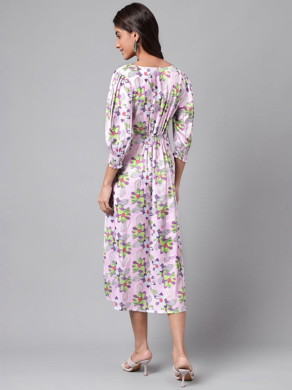 Janasya Women's Lavender Satin Digital Floral Printed A-line Casual Dress - Distacart