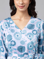 Janasya Women's Grey Satin Digital Floral Printed Flared Casual Dress - Distacart