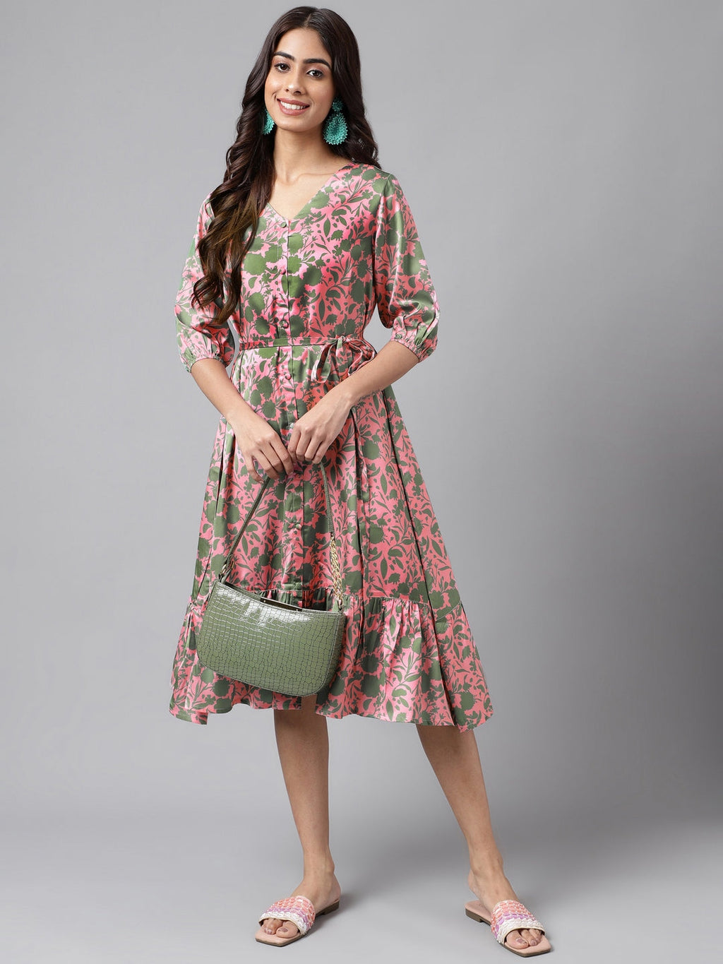 Janasya Women's Pink Satin Digital Floral Printed A-line Ethnic Dress - Distacart