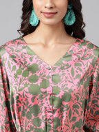 Janasya Women's Pink Satin Digital Floral Printed A-line Ethnic Dress - Distacart