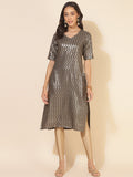 Janasya Grey Crepe Foil Printed Festive Kurta