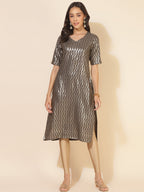 Janasya Grey Crepe Foil Printed Festive Kurta