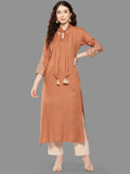 Janasya Peach Rayon Solid Straight Kurta - Distacart