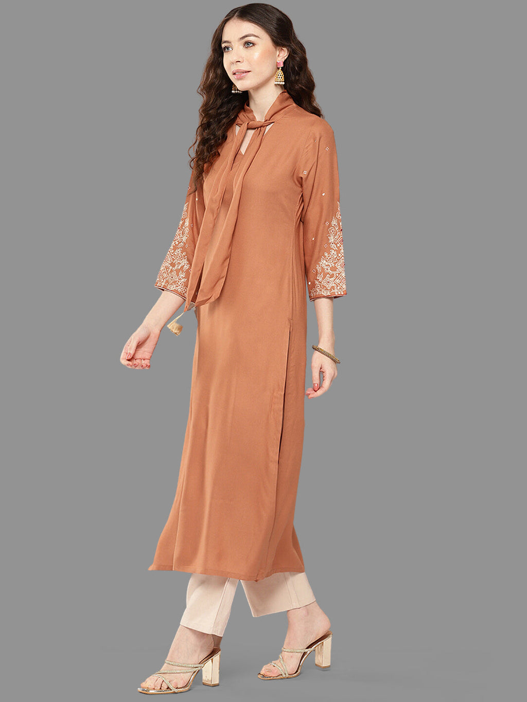 Janasya Peach Rayon Solid Straight Kurta - Distacart