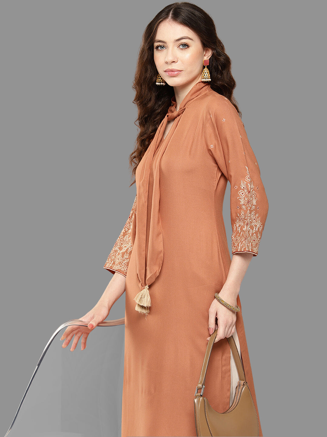 Janasya Peach Rayon Solid Straight Kurta - Distacart