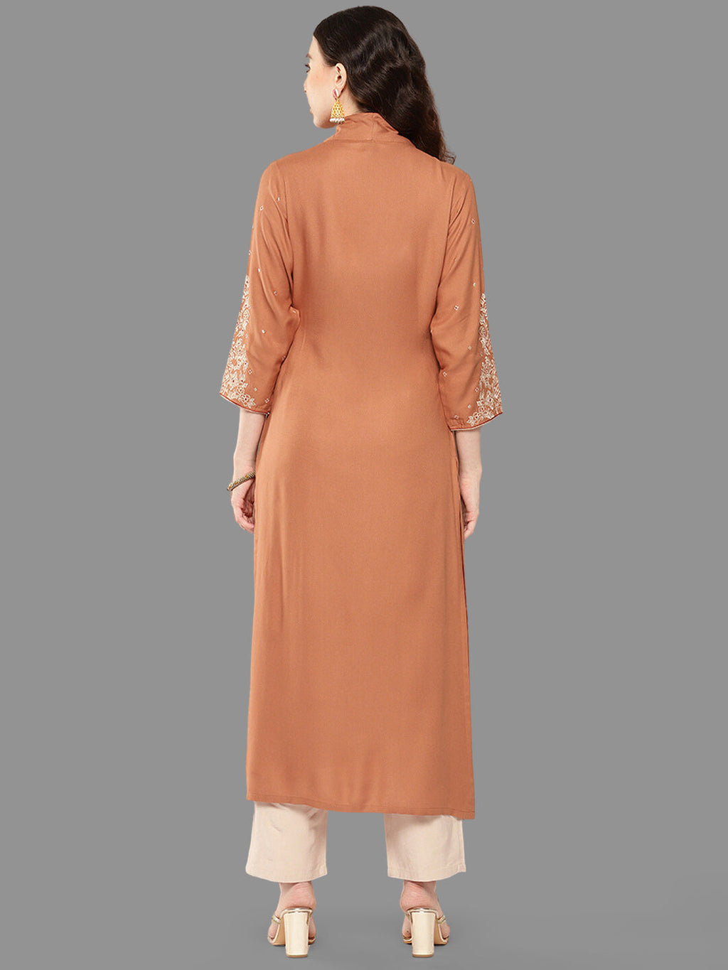 Janasya Peach Rayon Solid Straight Kurta - Distacart