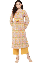 Janasya Multicolor Cotton Ethnic Motifs A-Line Kurta