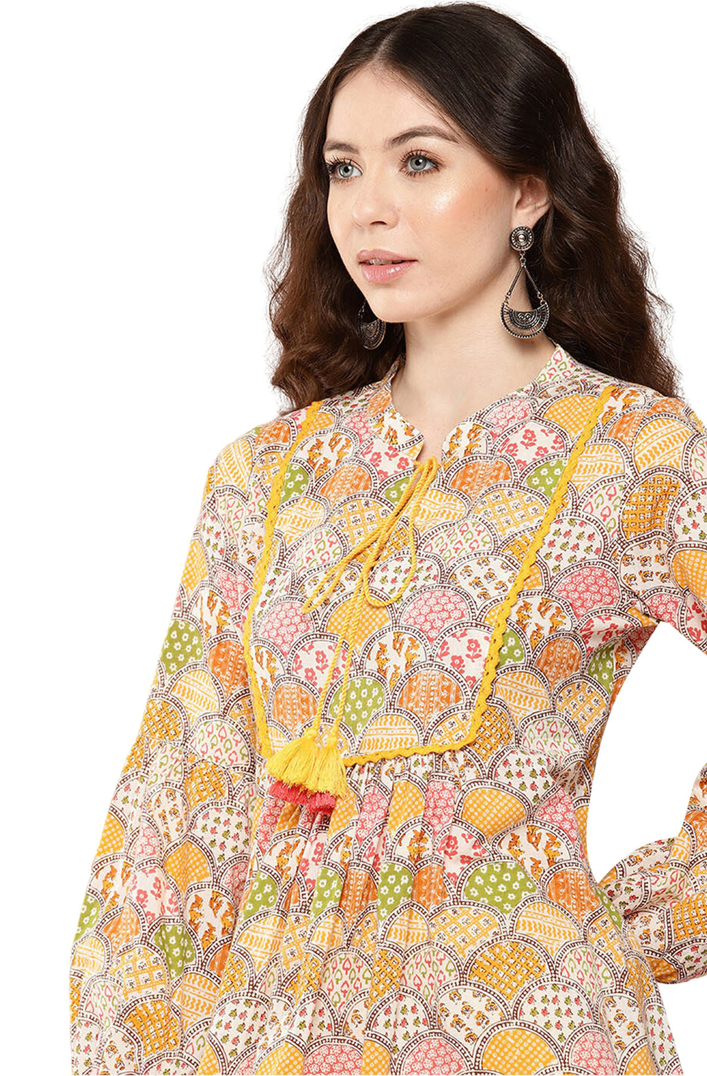 Janasya Multicolor Cotton Ethnic Motifs A-Line Kurta