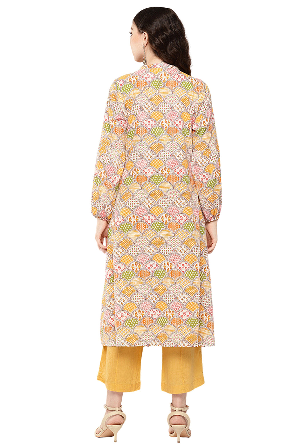 Janasya Multicolor Cotton Ethnic Motifs A-Line Kurta