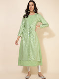 Janasya Light Green Crepe Foil Printed Festive Kurta
