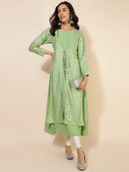 Janasya Light Green Crepe Foil Printed Festive Kurta