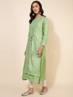 Janasya Light Green Crepe Foil Printed Festive Kurta