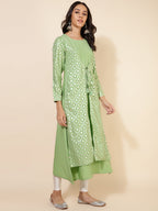 Janasya Light Green Crepe Foil Printed Festive Kurta