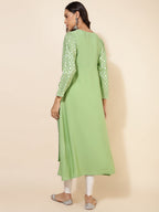 Janasya Light Green Crepe Foil Printed Festive Kurta