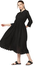 Janasya Black Cotton Solid Flared Casual Dress - Distacart