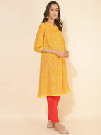 Janasya Yellow Cotton Bandhani Printed Casual Kurta
