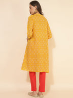 Janasya Yellow Cotton Bandhani Printed Casual Kurta