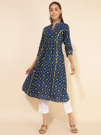 Janasya Blue Cotton Bandhani Printed Casual Kurta