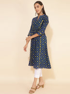 Janasya Blue Cotton Bandhani Printed Casual Kurta