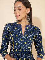 Janasya Blue Cotton Bandhani Printed Casual Kurta