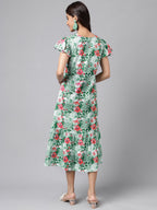 Janasya Green Moss Digital Floral Printed A-line Casual Dress - Distacart