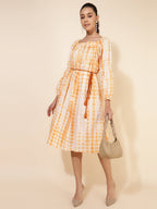Janasya Women's Off White Cotton Tie Dye Casual Dress - Distacart