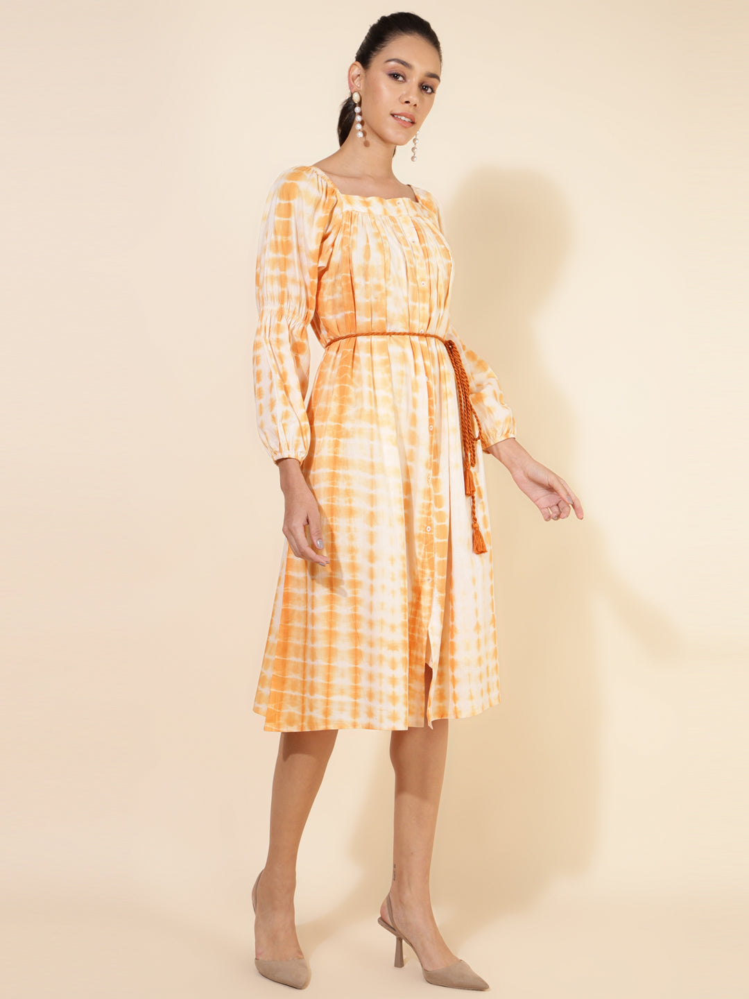 Janasya Women's Off White Cotton Tie Dye Casual Dress - Distacart