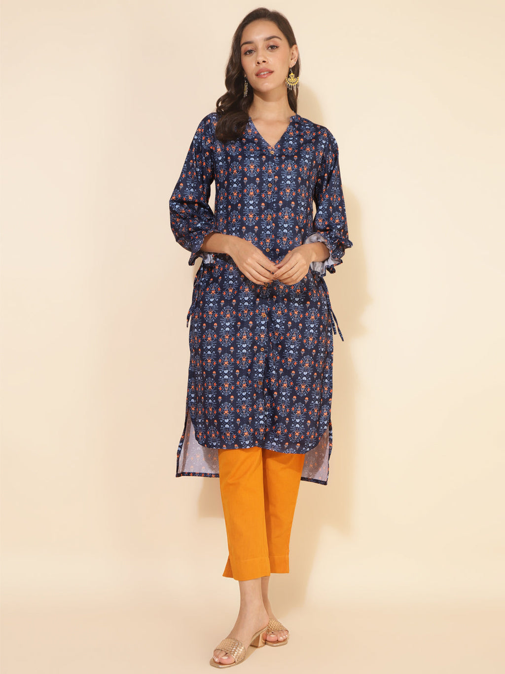 Janasya Dark Blue Moss Digital Printed Casual Kurta