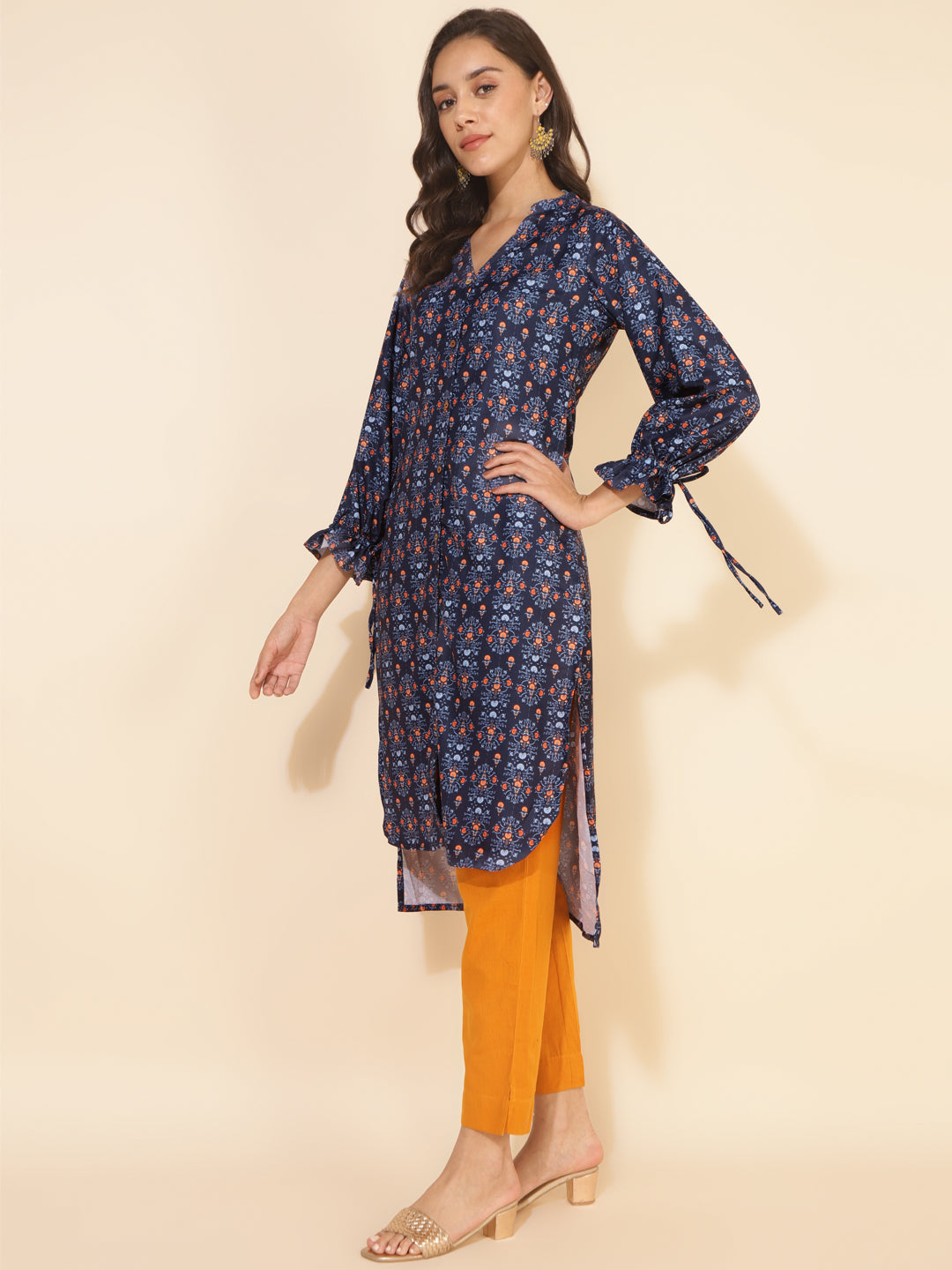 Janasya Dark Blue Moss Digital Printed Casual Kurta