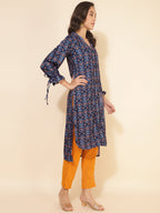 Janasya Dark Blue Moss Digital Printed Casual Kurta