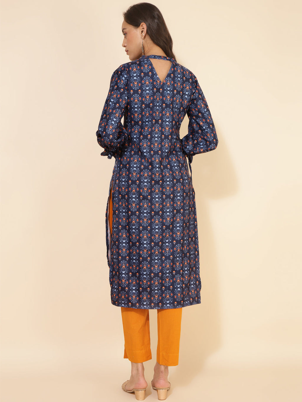 Janasya Dark Blue Moss Digital Printed Casual Kurta