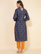 Janasya Dark Blue Moss Digital Printed Casual Kurta