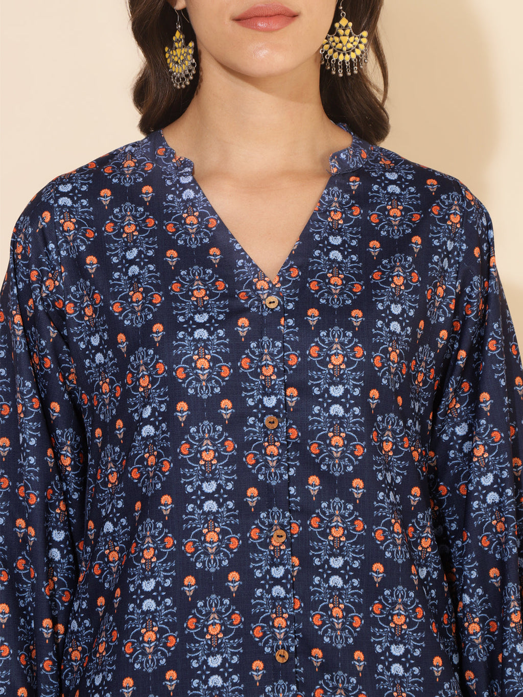 Janasya Dark Blue Moss Digital Printed Casual Kurta