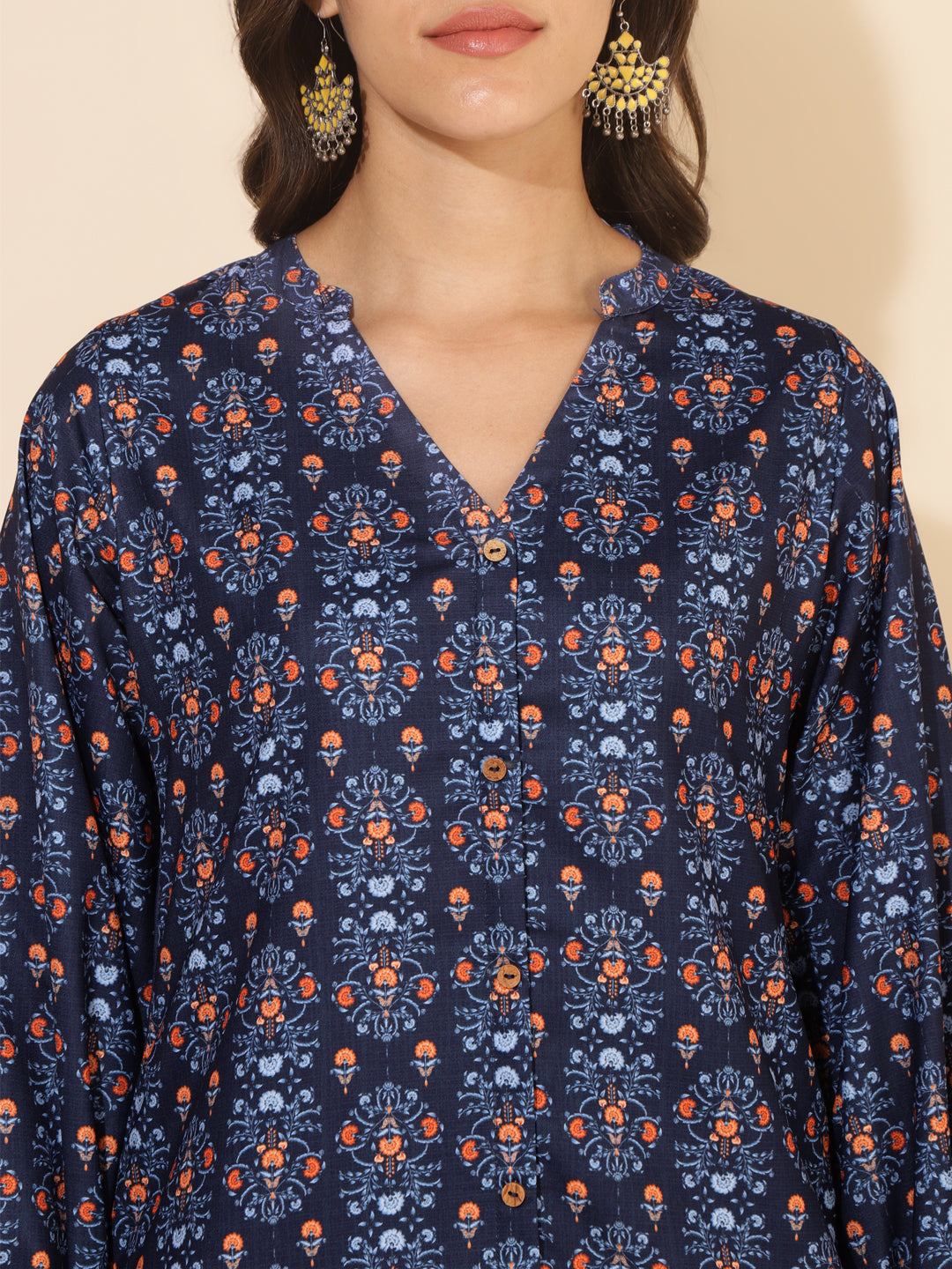 Janasya Dark Blue Moss Digital Printed Casual Kurta
