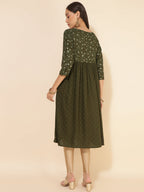 Janasya Olive Rayon Yoke Foil Printed Festive Kurta