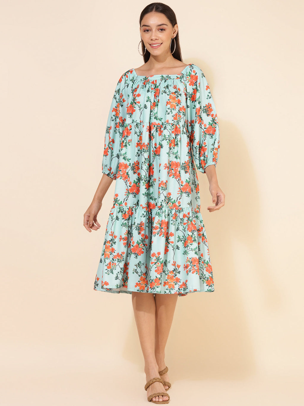 Janasya Women's Sea Green Moss Digital Floral Printed Casual Dress - Distacart