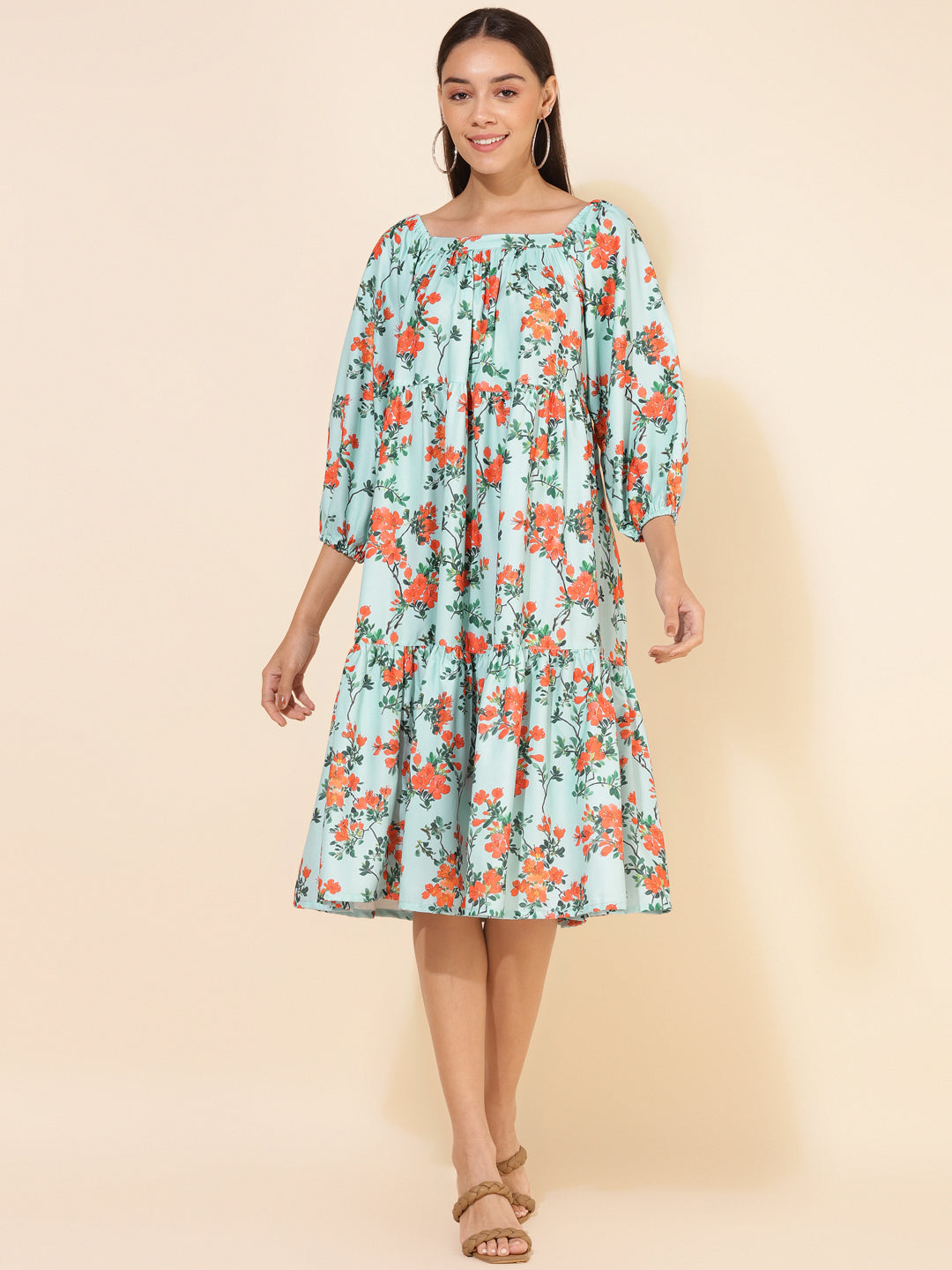 Janasya Women's Sea Green Moss Digital Floral Printed Casual Dress - Distacart