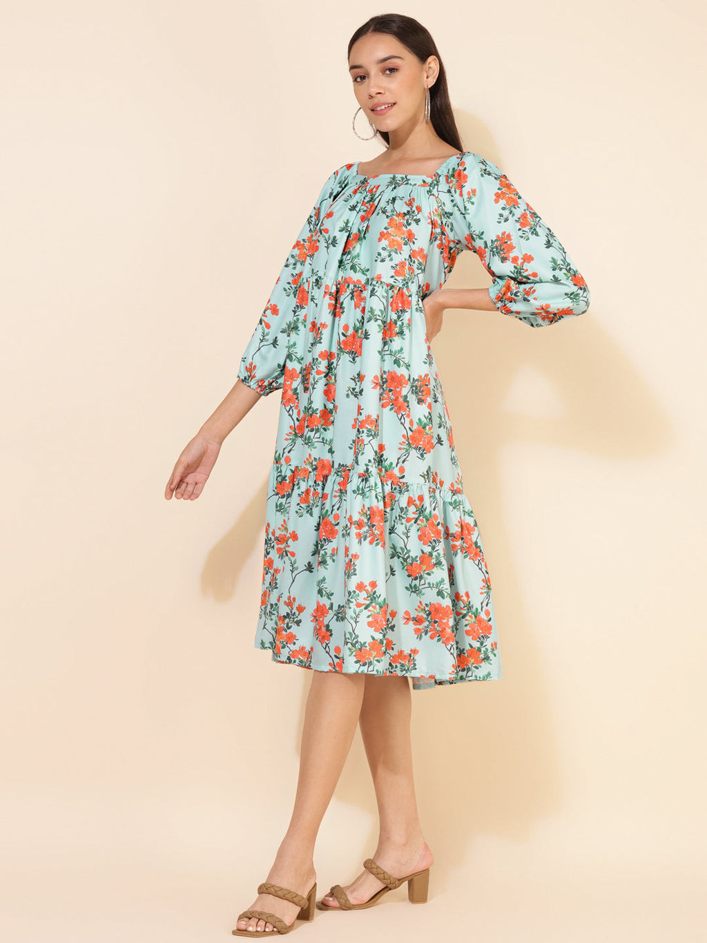 Janasya Women's Sea Green Moss Digital Floral Printed Casual Dress - Distacart