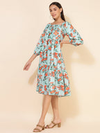 Janasya Women's Sea Green Moss Digital Floral Printed Casual Dress - Distacart