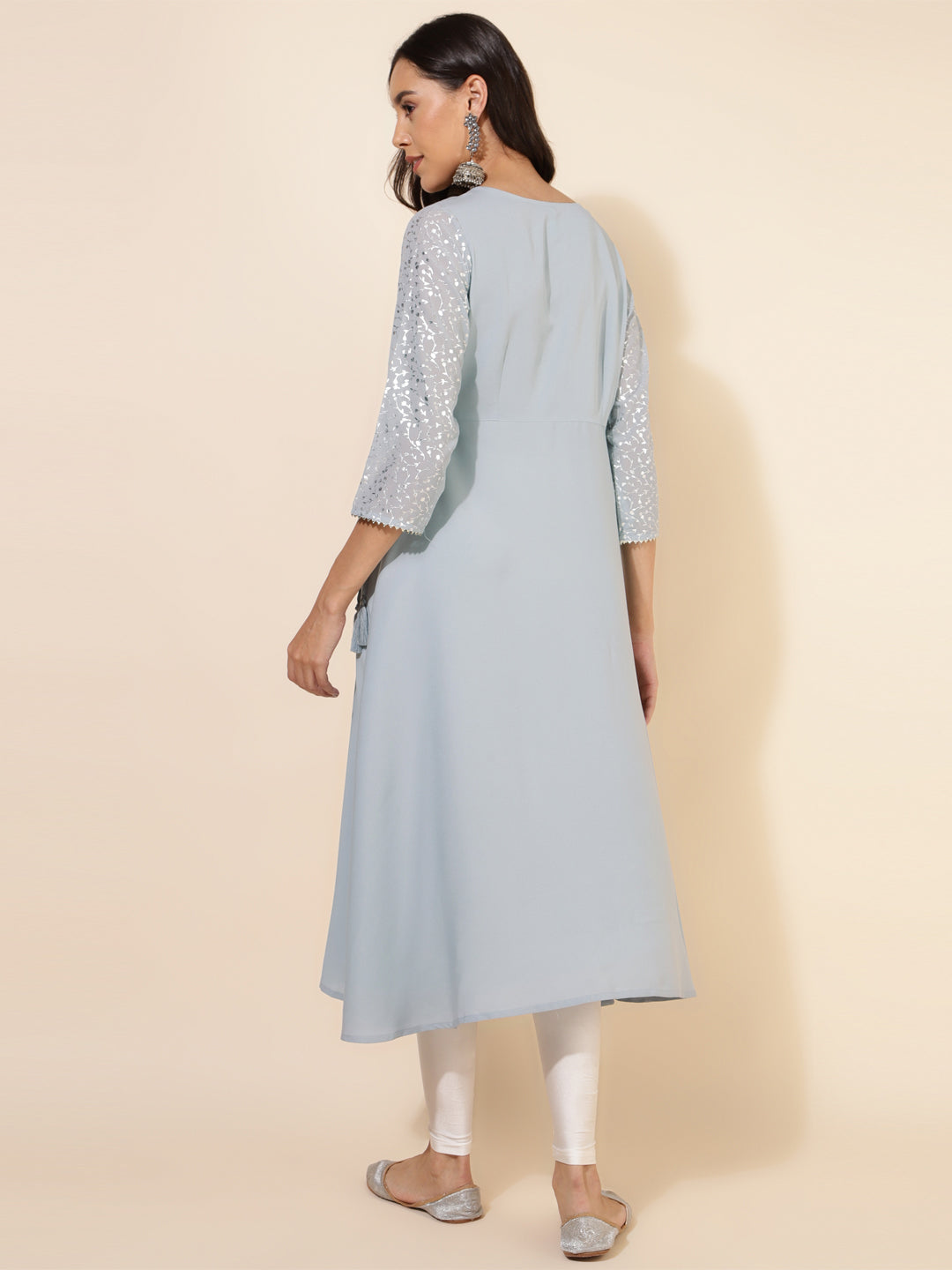 Janasya Grey Crepe Foil Printed Festive Kurta - Distacart
