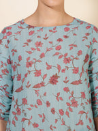 Janasya Women's Mint Green Georgette Floral Printed Casual Top
