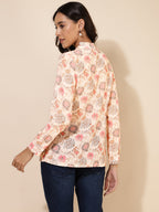 Janasya Women's Peach Georgette Floral Print Casual Top