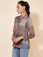 Janasya Women's Multicolor Georgette Ethnic Motifs Casual Top