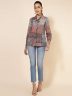 Janasya Women's Multicolor Georgette Ethnic Motifs Casual Top