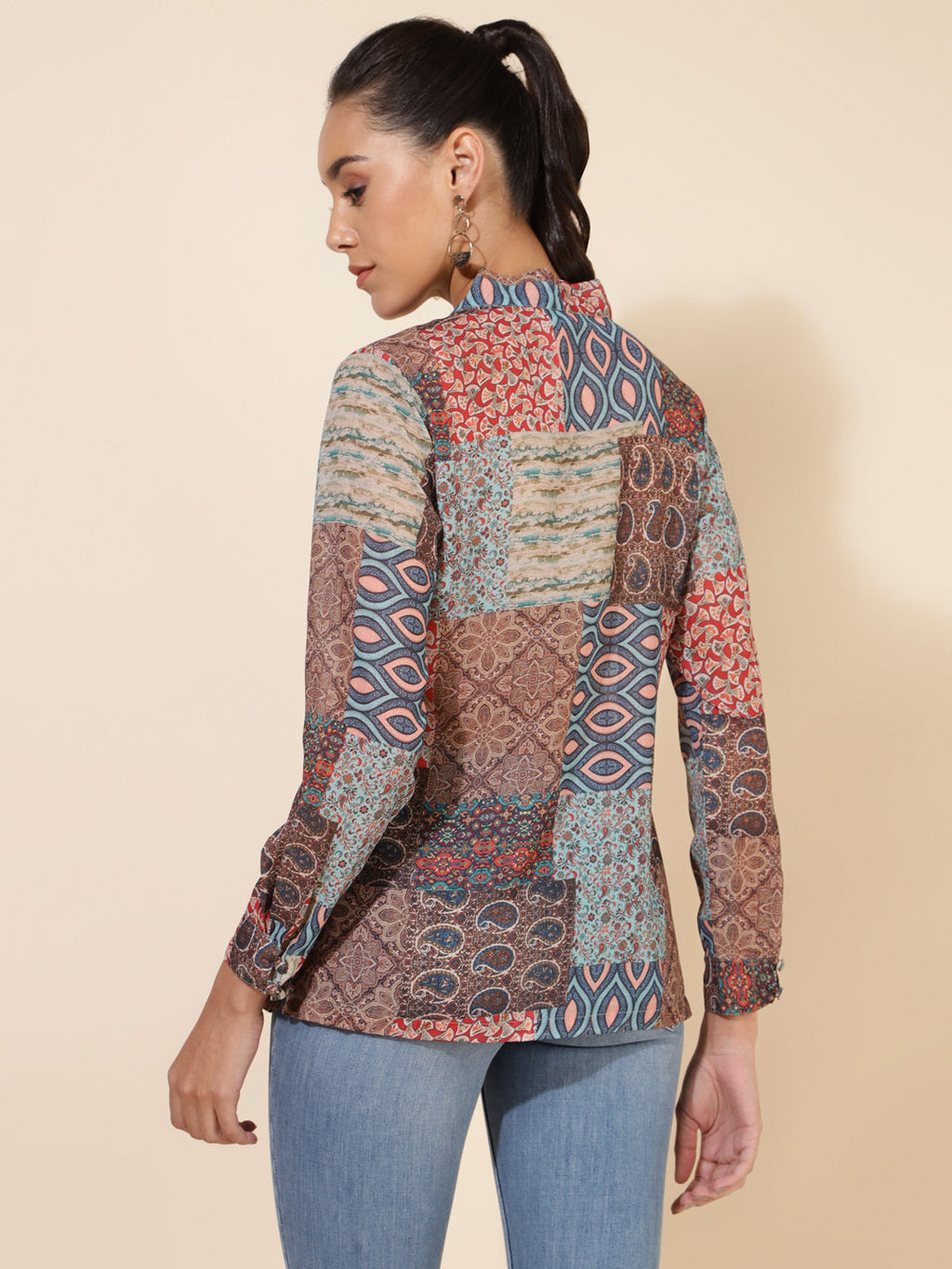 Janasya Women's Multicolor Georgette Ethnic Motifs Casual Top